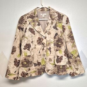 Coldwater Creek Floral Embroidered Linen Blend Women's Blazer Jacket Size P16